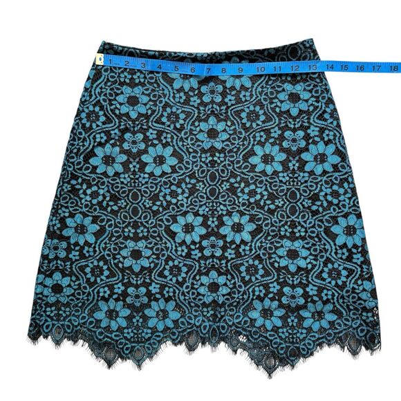 For Love & Lemons Skirt Size Small Mini Floral Lace Scalloped Fringe Black Blue - Picture 8 of 14